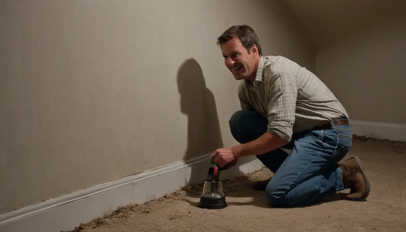 A homeowner checking a basement wall with a flashlight in Crestwood